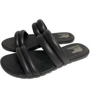 SOREL Ella II Puff Slide Sandal Black Leather US 9 Summer Strappy